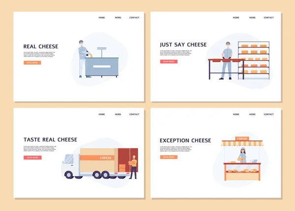 Creamery and cheese dairy factory website pages set flat vector illustration. — Vetor de Stock