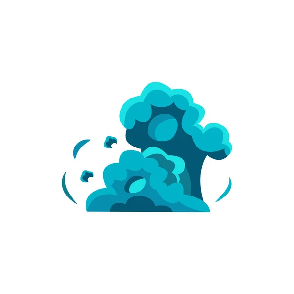 Nubes de humo azul de explosión de bomba ilustración plana vector de dibujos animados aislado. — Vector de stock