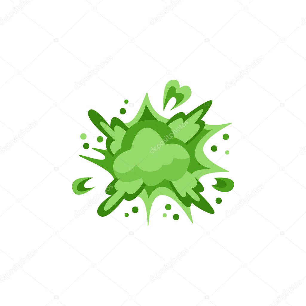 Toxic green explosion or burst effect, cartoon flat vector illustration isolated.