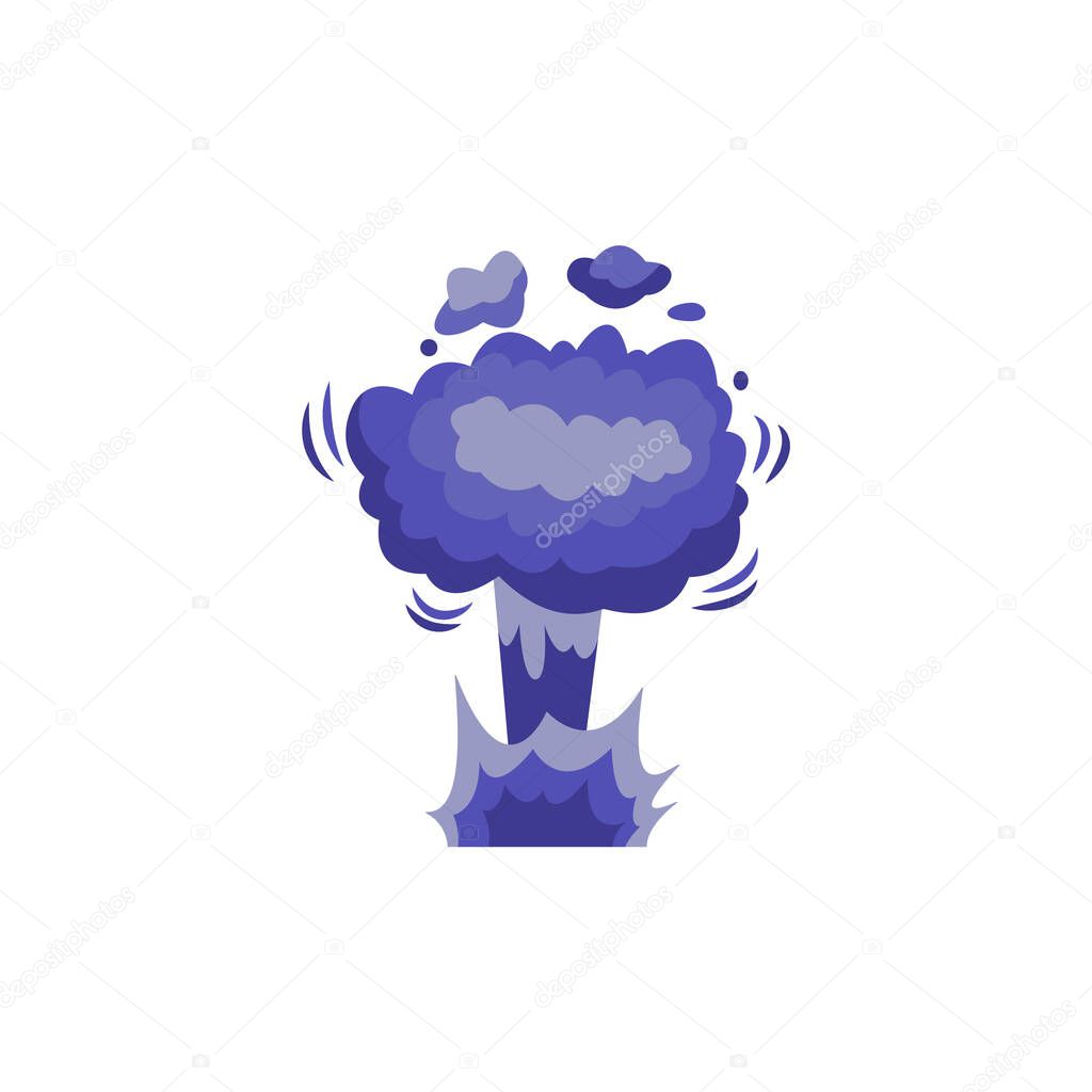 Bomb explosion blowing up clouds, cartoon flat vector illustration isolated.