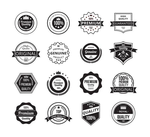 Quality badge set - black and white retro sign, isolated — Stock Vector