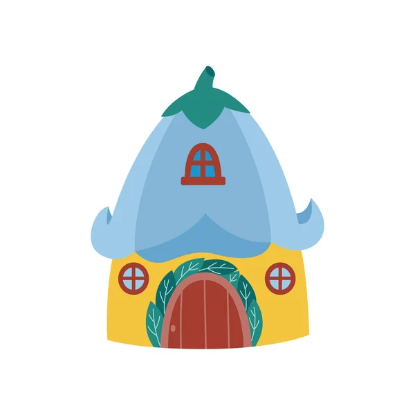 Lustige Fantasie Gnome Haus aus Blume, flache Vektor Illustration isoliert. — Stockvektor