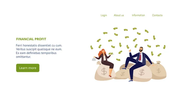Sitio web de beneficio financiero tema con la gente rica plana vector ilustración. — Archivo Imágenes Vectoriales