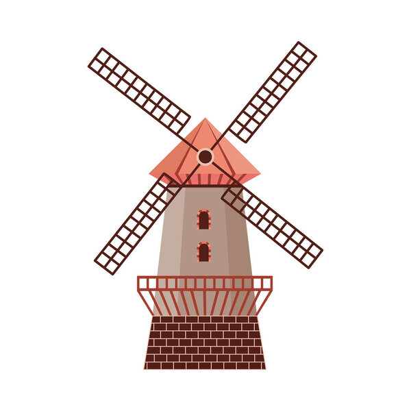 Dutch traditional rural stone windmill a flat vector isolated illustration