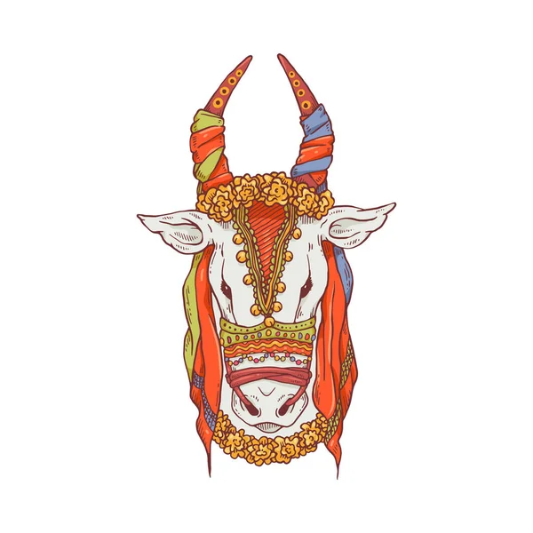 Dessin de vache ongal tête d'animal de dessin animé décoré pour le festival indien — Image vectorielle