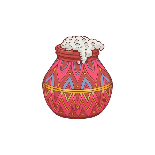 Hermosa olla de barro india festiva rebosante de arroz una ilustración vectorial — Vector de stock