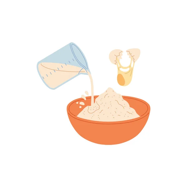 Vektorisolierte Illustration des Mischens von Zutaten für den Koch- und Backprozess — Stockvektor