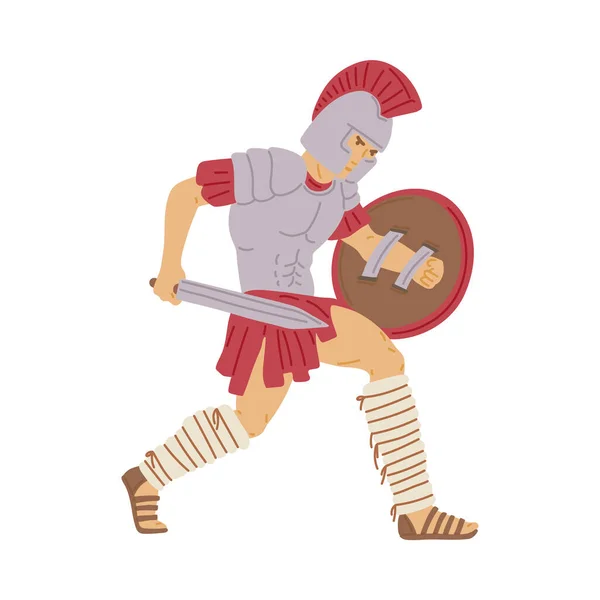 Illustration vectorielle plate de guerrier romain ou grec ancien ou gladiateur isolé. — Image vectorielle