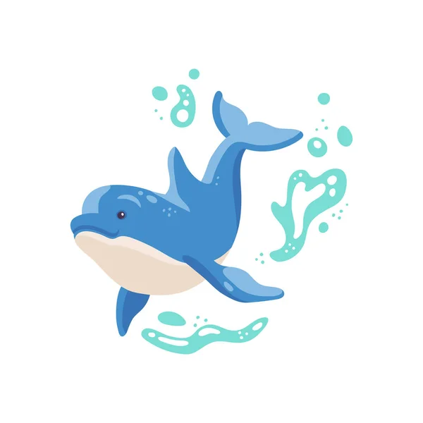 Delfín azul de dibujos animados nada en profundidad de agua una ilustración vectorial — Vector de stock