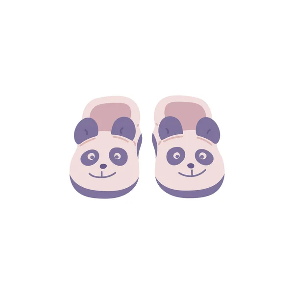 Par de zapatillas domésticas acogedoras con cara de oso panda una ilustración vectorial. — Vector de stock