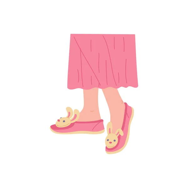 Жіночі ноги в затишних тапочках з плоским обличчям Векторні ілюстрації ізольовані . — стоковий вектор