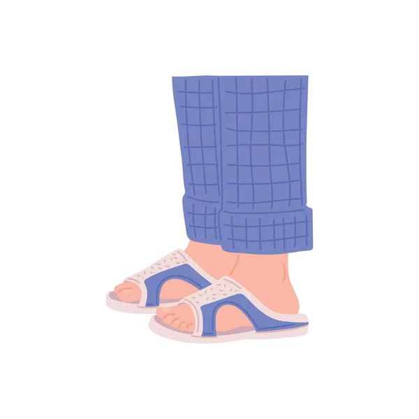 Picioare în papuci de casă și pantaloni de pijama încălțăminte confortabilă izolată — Vector de stoc