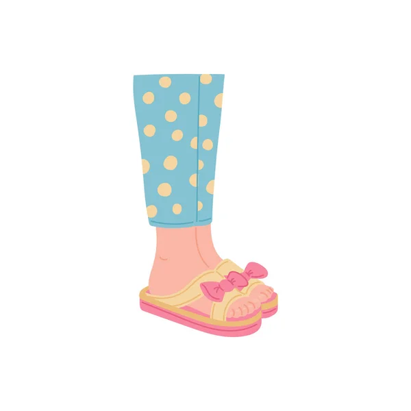 Female legs in house slippers or flip flops flat vector illustration isolated. — стоковый вектор