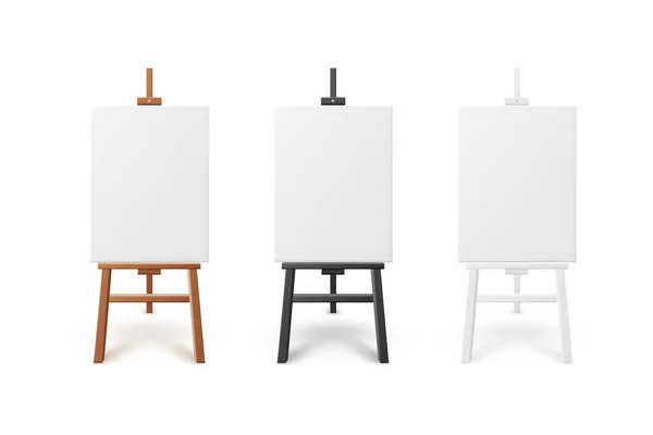 Set canvas on differently painted easels, realistic vector illustration isolated. — стоковый вектор