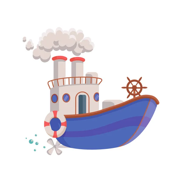 Cartoon funny blue boat, kids toy a vector isolated illustration — стоковый вектор