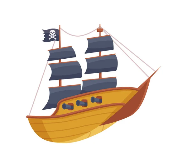 Vector isolated illustration of cartoon pirate wooden sailing boat. — стоковый вектор