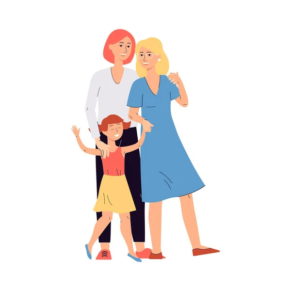 Lgbt couple with daughter a vector flat isolated illustration. — стоковый вектор