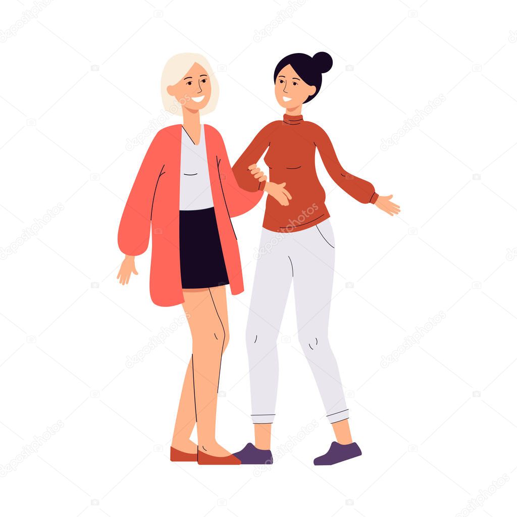 Happy lesbian lgbt couple a flat vector isolated illustration.