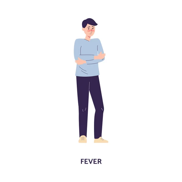 Homem doente tem febre ou alta temperatura, ilustração vetorial plana isolada. — Vetor de Stock