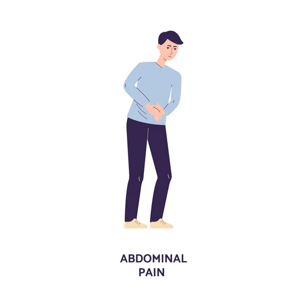 Síndrome de dolor abdominal - hombre de dibujos animados con dolor de estómago — Vector de stock