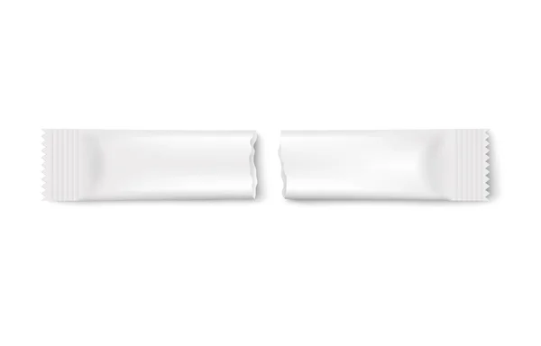 Ilustración realista aislada vectorial del paquete del palillo blanco rasgado en dos partes — Vector de stock