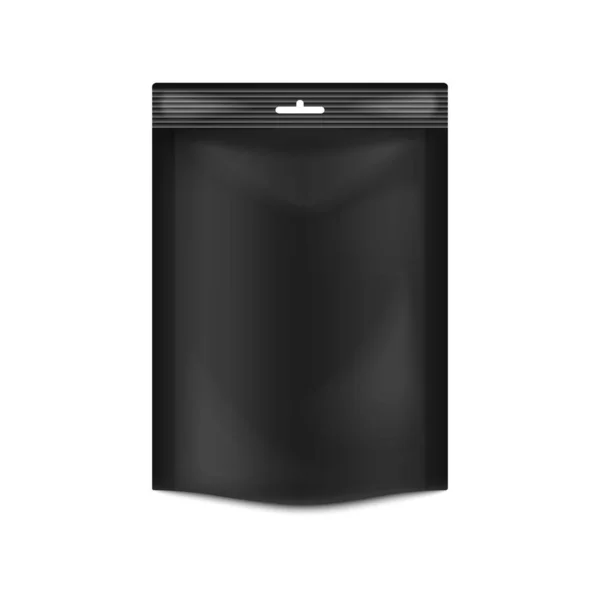 Container doypack - plástico vácuo bolsa preta para alimentos uma ilustração 3d vetor — Vetor de Stock