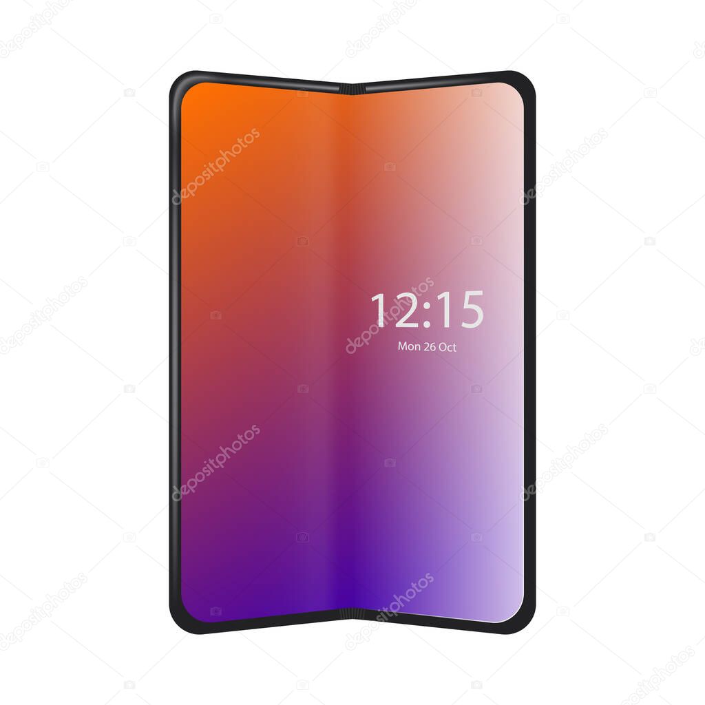 Flexible phone with foldable touch screen a vector realistic 3d illustration.