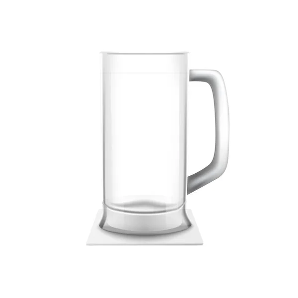 Empty glass beer mug on white coaster, realistic vector illustration isolated. — Stock Vector