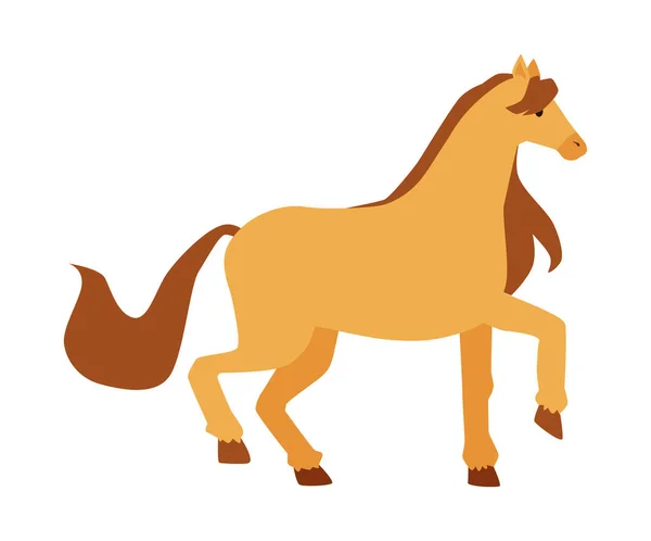 Lindo pony de dibujos animados en pose de prancing. Pequeño caballo amarillo aislado — Archivo Imágenes Vectoriales