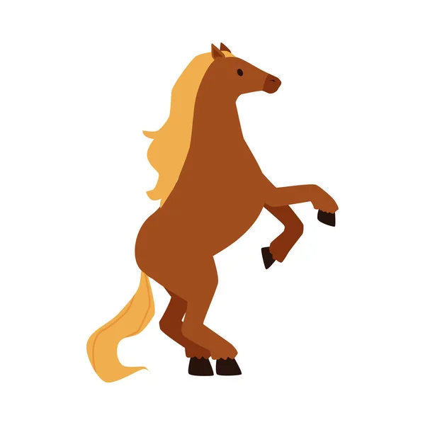 Lindo pony marrón prancing aislado sobre fondo blanco. — Vector de stock