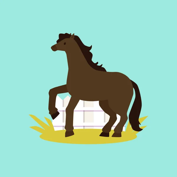 Brun dansande ponny stående på gräs - liten tecknad häst — Stock vektor