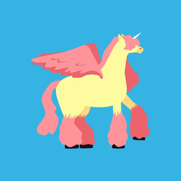 Cartoon pegasus unicorn horse with pink wings, vector illustration - Stok Vektor