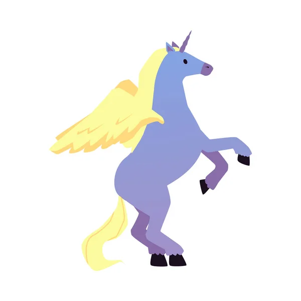Pony de dibujos animados con cuerno de unicornio y alas de pegaso en pose de prancing — Vector de stock