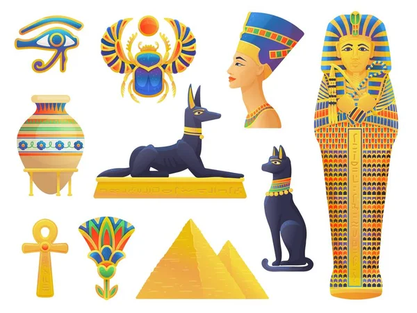 Vektor készlet ősi egyiptomi szimbólumok, elemek vallás és hatalom az egyiptomi. — Stock Vector