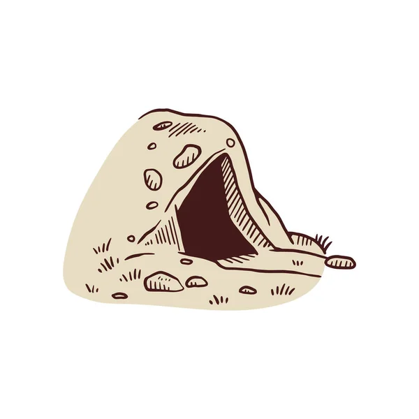 Icône de dessin animé de la grotte Rock Mountain en illustration vectorielle de style gravé isolé. — Image vectorielle