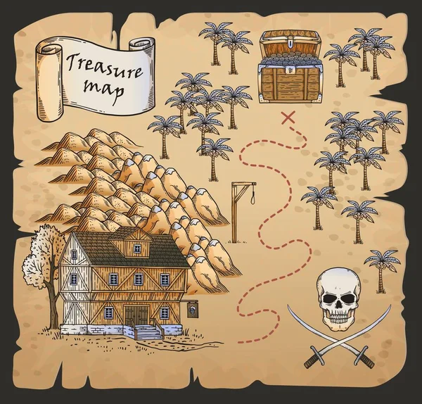 Mapa Do Tesouro, Mapa Das Ilhas Tropicais De Desenho Mostrando O Caminho  Para O Tesouro De Ouro Pirata Ilustração do Vetor - Ilustração de caixa,  console: 197448830