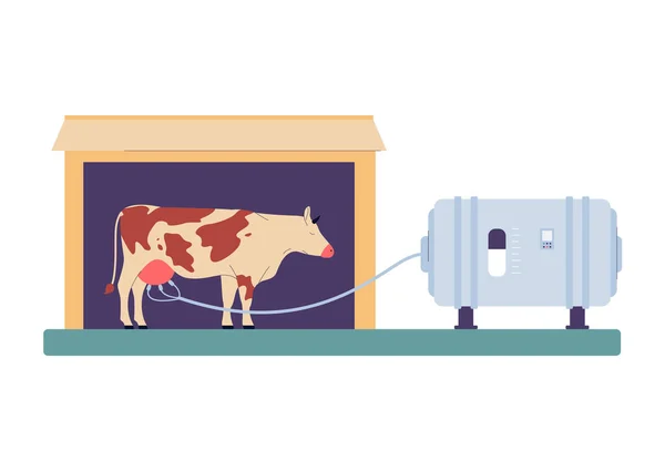 Mléčná farma zařízení pro dojení krávy plochý vektor ilustrace izolované. — Stockový vektor