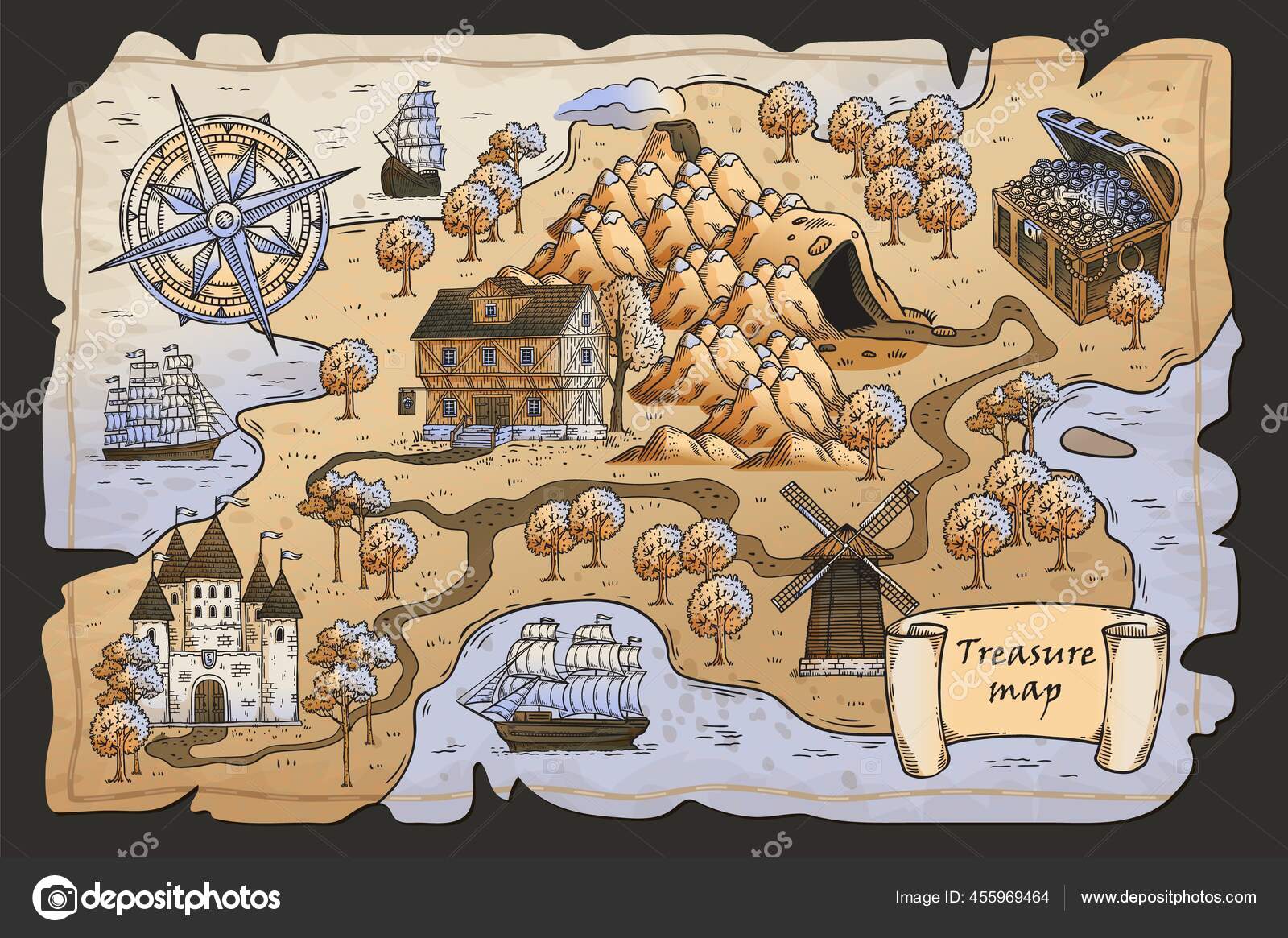 Foto de Pirate Mapa Do Tesouro Enterrado Isolada No Branco