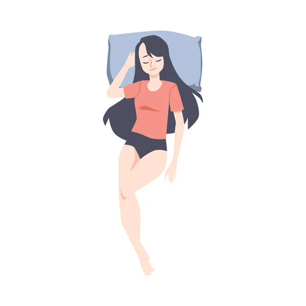Ύπνος στη θέση στην πλάτη όμορφο κορίτσι με μακριά μαλλιά μια διανυσματική απεικόνιση — Διανυσματικό Αρχείο