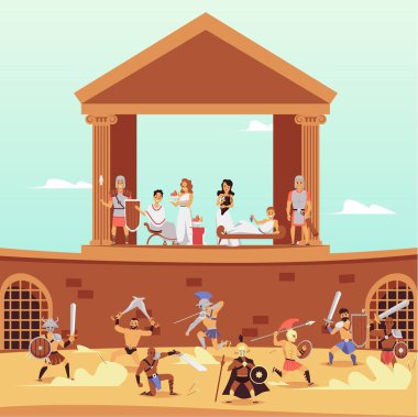 Vector banner with traditional historical scene from life ancient rome. clipart
