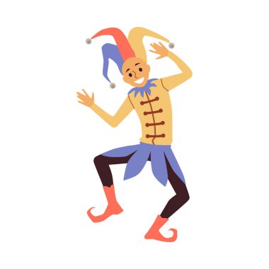 Medieval court jester or clown in clownish costume a vector Illustration clipart