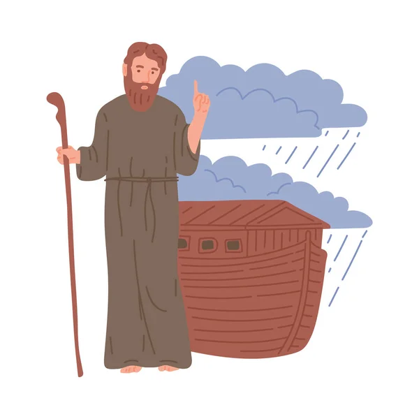 Gamla testamentets bibelberättelse om Noa och hans ark platt vektor illustration isolerad. — Stock vektor