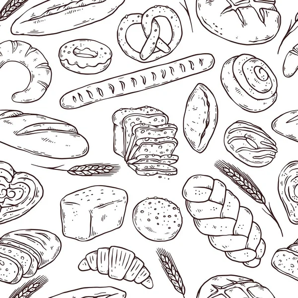 Seamless pattern with hand drawn bread, doodle vector illustration isolated. — Stock Vector