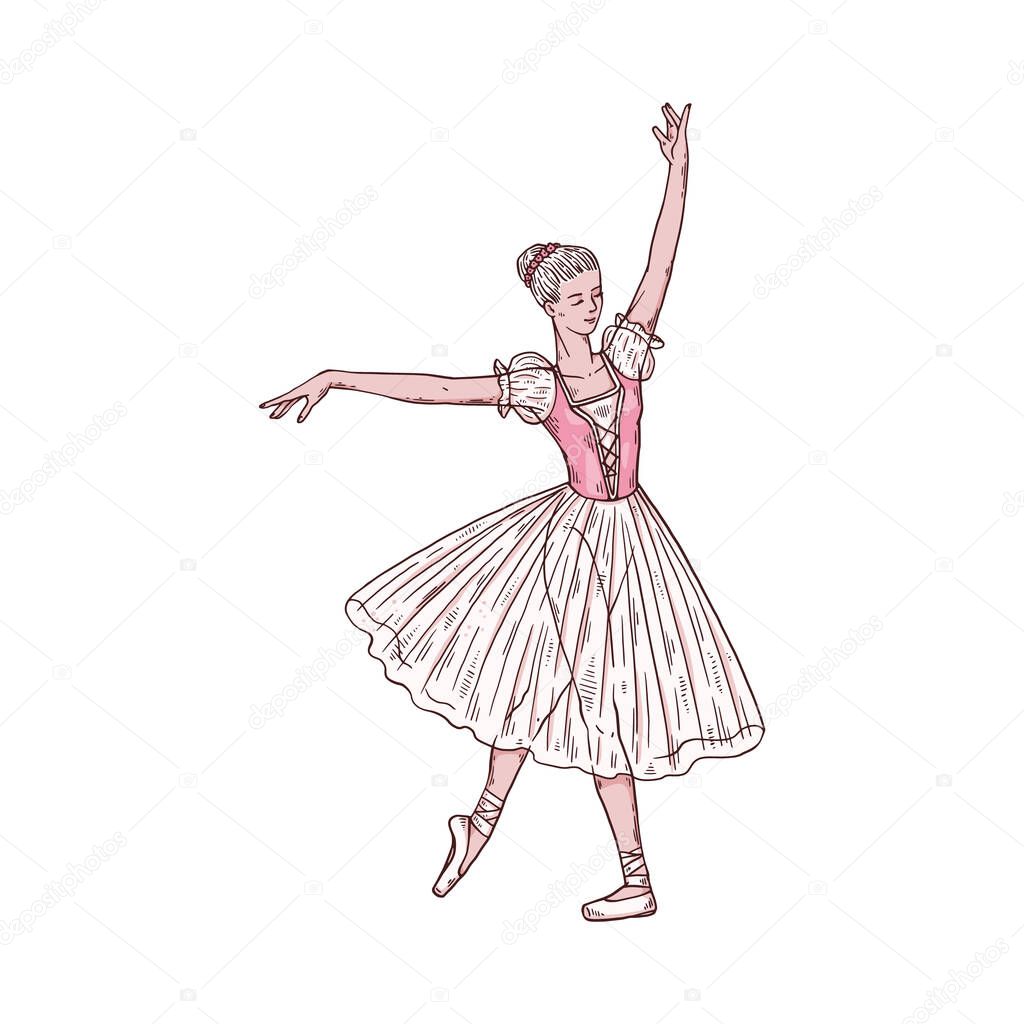 Dancing ballerina in classical dress and pointe shoes a vector illustration