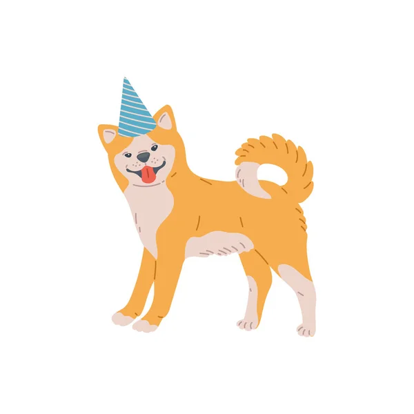 Akita inu dog japanese or american breed in holiday hat a vector illustration. — Stock Vector