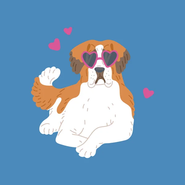 Saint Bernardo razza cane con occhiali a forma di cuore un vettore illustrazione piatta — Vettoriale Stock