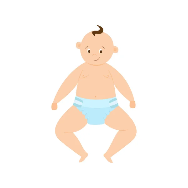 Feliz bebê recém-nascido bonito em fralda uma ilustração vetorial de desenhos animados plana — Vetor de Stock