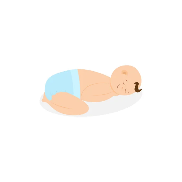 Lindo bebé en pañal durmiendo y sonriendo aislado sobre fondo blanco. — Vector de stock