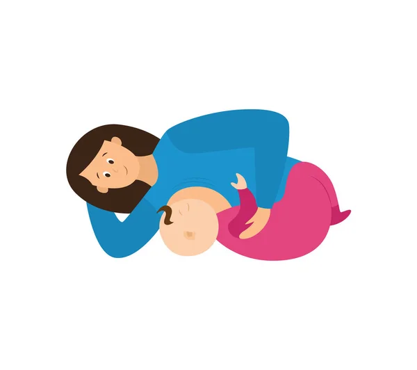 Moeder staande en borstvoeding haar baby, platte vector illustratie geïsoleerd. — Stockvector