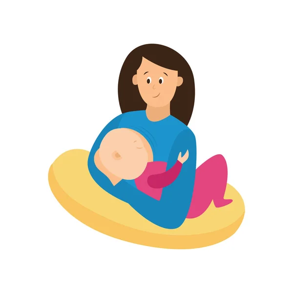 Madre amamantando y meciendo a su bebé, ilustración vectorial plana aislada. — Archivo Imágenes Vectoriales